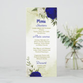 Königsblau, weiße Blume, grüne Blätter Hochzeit Menükarte (Stehend Vorderseite)