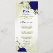 Königsblau, weiße Blume, grüne Blätter Hochzeit Menükarte (Vorderseite)