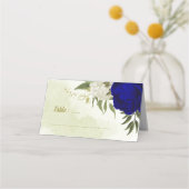 Königsblau, weiße Blume, grüne Blätter Hochzeit Platzkarte (Vorderseite)