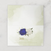 Königsblau, weiße Blume, grüne Blätter Hochzeit Platzkarte (Außenseite Aufgefaltet)