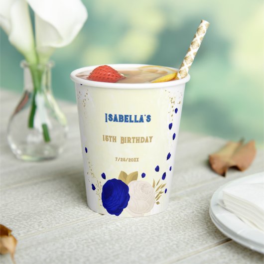 Königsblau-weiße Blume Pappbecher (In Situ)