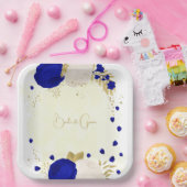 Königsblau-weiße Blume Pappteller (Party)