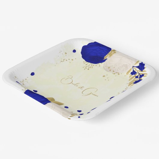 Königsblau-weiße Blume Pappteller (Gewinkelt)