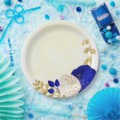 Königsblau-weiße Blume Pappteller (Party)