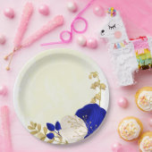 Königsblau-weiße Blume Pappteller (Party)