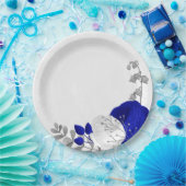 Königsblau-weiße Blume silber Pappteller (Party)