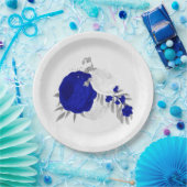 Königsblau-weiße Blume silber Pappteller (Party)