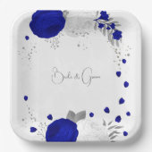 Königsblau-weiße Blume silber Pappteller (Vorderseite)