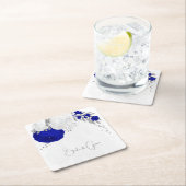 Königsblau-weiße Blume silber Rechteckiger Pappuntersetzer (Vor Ort)