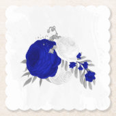 Königsblau-weiße Blume silber Untersetzer (Vorderseite)