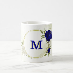 königsblau weiße Blüten Grün  Kaffeetasse