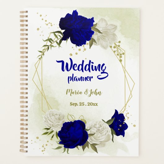 Königsblau weiße florale Hochzeit Planer (Vorderseite)
