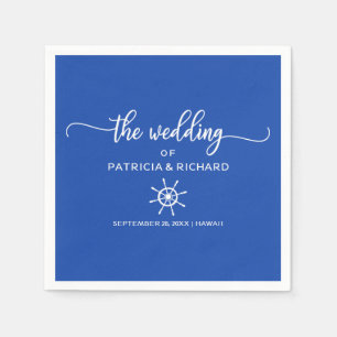 Königsblau-weißes Ruder-nautische Hochzeit Serviette