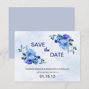 Königsblaue Aquarell-Blumen-Hochzeit - Termin vorm Einladung