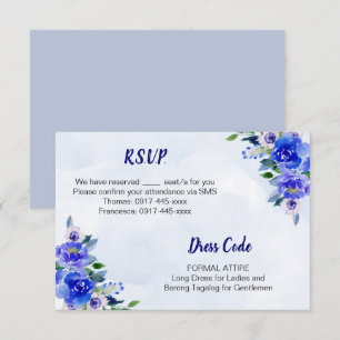 Königsblaue Aquarell-Blumen-Hochzeits-RSVP-Karte Einladung