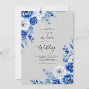 Königsblaue Aquarell-Schneehochzeit Einladung