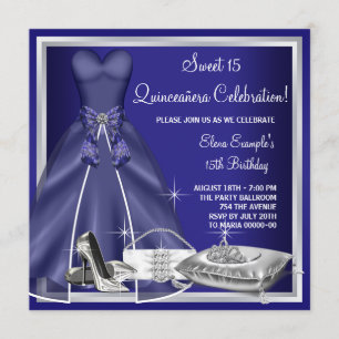 Königsblaue Ballrobe hohe Absätze Quinceanera Einladung