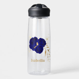 königsblaue Blumen goldene Blätter Trinkflasche