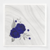 königsblaue Blumen silberne Blätter Marmor Serviette (Vorderseite)