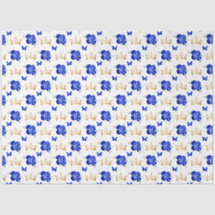 Königsblaue Blumen und goldene Kronen Seidenpapier