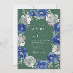 Königsblaue botanische Blütenhochzeit Einladung