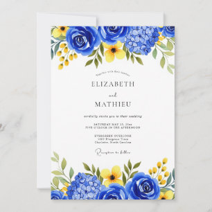 Königsblaue botanische Blütenhochzeit Einladung
