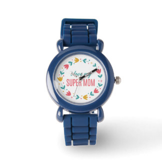 Königsblaue Florale Ich Liebe Meine Super-Mama-Arm Armbanduhr