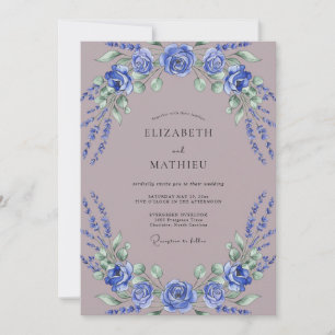 Königsblaue florale romantische Hochzeit Einladung