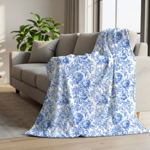 Königsblaue französische Toile-Rosen Blumen-Decke Sherpadecke
