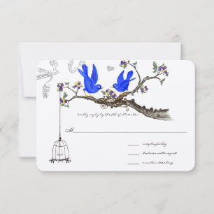 Königsblaue gelbe und violette Blumenhochzeiten RSVP Karte