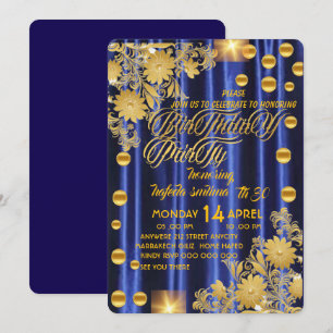 Königsblaue goldene Geburtstagseinladung, Frau Einladung