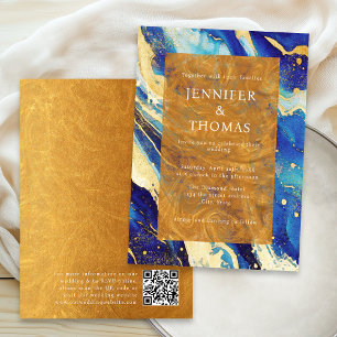 Königsblaue Goldene Hochzeitseinladung mit QR-Code Einladung