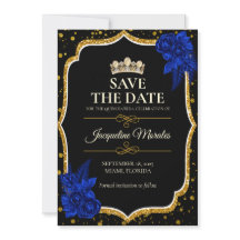 Königsblaue Goldene Quinceañera-Karte zur Vorabanz