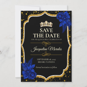 Königsblaue Goldene Quinceañera-Karte zur Vorabanz Einladung