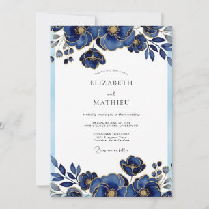 Königsblaue herrliche botanische Hochzeit Einladung