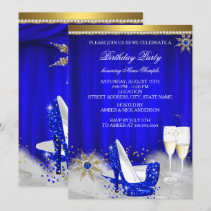 Königsblaue High Heels Schneeflocke Gold Champagne Einladung