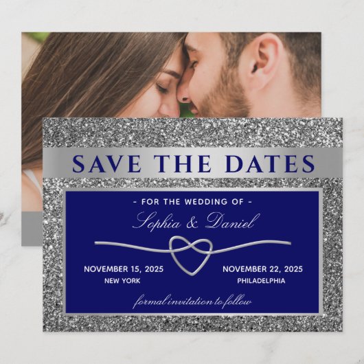 Königsblaue Hochzeit Save The Date (Vorne/Hinten)