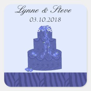 Königsblaue Hochzeitstorte Save the Date Quadratischer Aufkleber