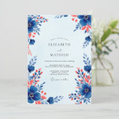 Königsblaue lebendige Blumenhochzeit Einladung (Stehend Vorderseite)