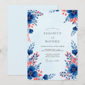 Königsblaue lebendige Blumenhochzeit Einladung (Vorne/Hinten)