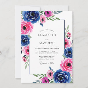 Königsblaue lebendige romantische Hochzeit Einladung