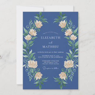 Königsblaue leuchtende Pfingstrosen-Hochzeit Einladung