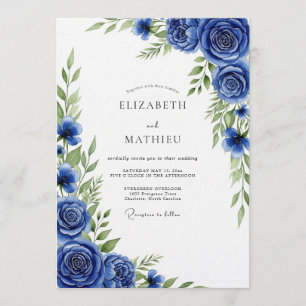 Königsblaue malerische Blütenhochzeit Einladung