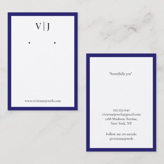 Königsblaue Monogramm-Schmuck-Ohrhänger-Displaykar Visitenkarte (Vorne/Hinten)