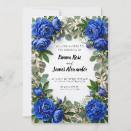 Königsblaue Pfingstrosen-Rand-Hochzeitseinladung Einladung