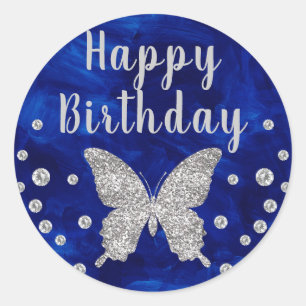 Königsblaue Pinsel Silberschmetterling Geburtstag Runder Aufkleber
