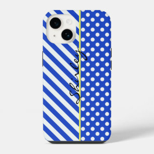 Königsblaue Polka-Punkte und Streifen von ShirleyT iPhone 14 Hülle
