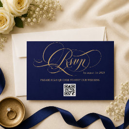 Königsblaue romantische Kalligrafie-Hochzeit RSVP Karte