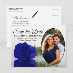 Königsblaue Rosen-Oval-Foto-Hochzeit - Termin vorm Ankündigungspostkarte