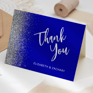 Königsblaue silberne Glitter-Hochzeits-Dankeskarte Karte